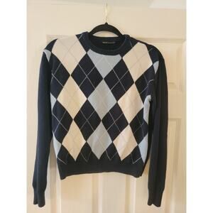 Brandy Melville Sweater OS Blue White Argyle Preppy Old School Cotton Clueless